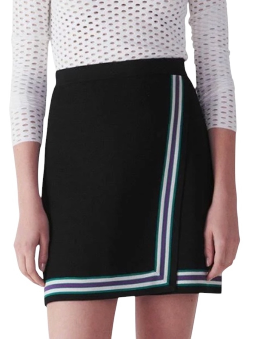 Sandro Women's Elodie Striped Crossover Skirt Noir - Picture 2 of 10